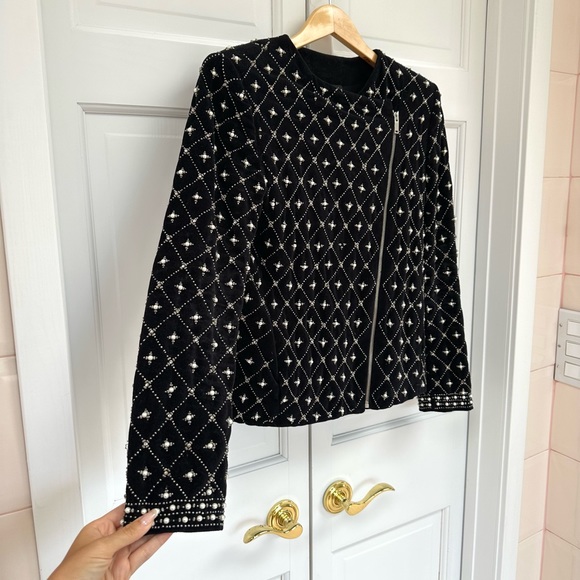 Zara Pearl and Rhinestone Velvet Encrusted Jacket - Picture 12 of 16